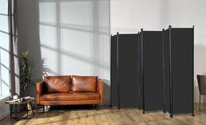 lot 10092 image: MAYOLIAH 6 Panel Room Dividers Folding Privacy Screen, 10ft Wide 6ft Tall Partition Office Walls Separator with Small Base, Black - Retail $90.82
