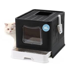 lot 10093 image: Bolux Foldable Cat Litter Box with Lid, Extra Large Litter Box with Cat Litter Scoop, Drawer Type Cat Litter Pan Easy to Scoop & Low Tracking (Black XL)
