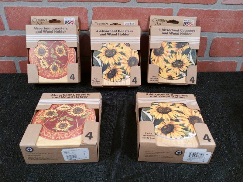 lot 196 image: Counter Art Absorbent Stone Coasters With Wood Holders 4