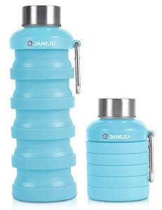 lot 89060 image: JaneJu Collapsible Water Bottle, 17oz BPA Free Silicone Reusable Portable Lightweight Foldable Water Bottles with Carabiner, Portable Leak Proof Sports Water Bottle (Blue)