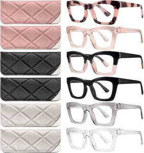 lot 89069 image: CCVOO 6 Pack Oprah Style Reading Glasses for Women Blue Light Blocking Computer Square Readers with Spring Hinge Men (A1 Mix, 2.75)