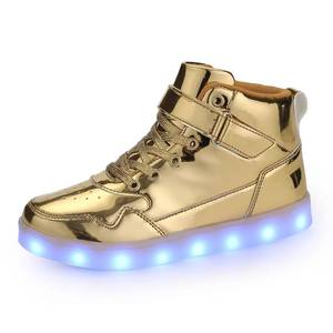 lot 89075 image: AoSiFu Kids Light Up Shoes Girls Boys Led Flashing High-top Sneakers USB Charge Gold 39