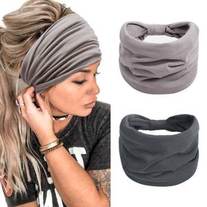 lot 89078 image: TERSE 2 Packs Headbands for Women Boho Extra Wide 7�� Head Bands African Knotted Non Slip Fashion Vintage Printed Hair Band Stretch Yoga Workout Running Gym Hairbands Turban Bandana for Girls