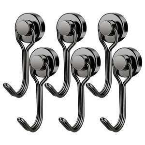 lot 89084 image: FINDMAG Magnetic Hooks 30 LBS Magnetic Hooks Cruise Black Heavy Duty Strong Neodymium Swivel Magnet Hook for Hanging, Magnets with Hook for Refrigerator, Grill, Locker - 6 Pack
