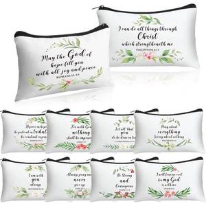 lot 89086 image: Hillban 10 Pcs Inspirational Gifts Bulk Cosmetic Bag for Women Thanksgiving Christmas Employee Appreciation Gifts, You Are Amazing Loved Green Leaves Makeup Bags(Spring)