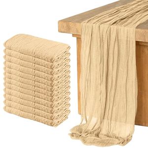 lot 89088 image: 12 Pack Cheesecloth Table Runner, Runner Gauze Boho Wedding Decor Romantic Table Runner for Wedding Birthday Party(35 x 118) (Light Brown)