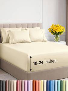 lot 89097 image: Extra Deep Queen Sheet Set - 6 Piece Breathable & Cooling Sheets - Hotel Luxury Bed Sheets Set - Easy Fit - Soft, Wrinkle Free & Comfy Sheets Set - Off White Sheet Set wExtra Deep Pockets