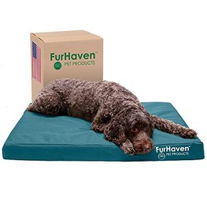 lot 89101 image: Furhaven Water-Resistant Orthopedic Dog Bed for LargeMedium Dogs w Removable Washable Cover, For Dogs Up to 55 lbs - IndoorOutdoor Logo Print Oxford Polycanvas Mattress - Deep Lagoon, Large