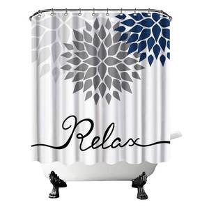 lot 89113 image: FuShvre Dahlia Shower Curtain Navy Blue and Grey Fabric Curtain Relax Bathroom Curtain for Home Decor Hooks Included 72 x 72 White