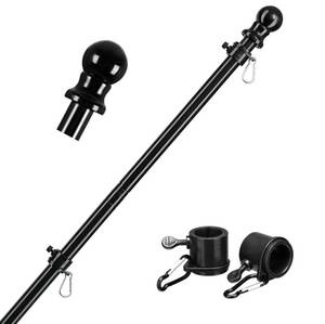 lot 89119 image: Black Flag Pole for House - 5ft Tangle Free House Flag Pole for 3x5 Flags,Rustproof Outdoor Flag Poles for Outside House Porch Garage Truck Boat Decor (Flagpole without Bracket)
