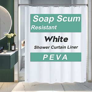 lot 89133 image: AmazerBath Extra Long Shower Curtain Liner, White Shower Curtain Liner 84 Inches Long, 72x84 Plastic White Shower Liner, Cute Bathroom Shower Curtain Liners, PEVA Tall Shower Liner with 3 Magnets