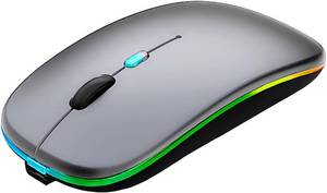 lot 89151 image: WREANU Wireless Bluetooth Mouse,LED Rechargeable Silent Slim Laptop Mouse,Portable(BT5.23.0 and USB Receiver) Dual Mode Computer Mouse for Laptop,ipad Tablet,Mac. (Grey Wireless Bluetooth Mouse)