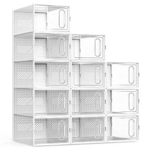 lot 89157 image: GONAT X-Large Shoe Storage Boxes, 12 Pack Shoe Organizers with Magnetic Door, Four Way Connection Shoe Containers, Clear Plastic Stackable Sneaker Bin for Closet, White