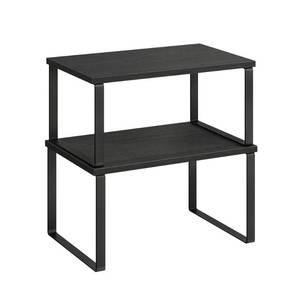 lot 89162 image: SONGMICS Cabinet Organizer Shelf, Set of 2 Kitchen Counter Shelves, Kitchen Storage, Spice Rack, Stackable, Expandable, Metal and Engineered Wood, Ink Black and Ebony Black UKCS02B01
