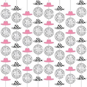 lot 89166 image: Peryiter 8 Pcs Cowgirl Bachelorette Party Decorations Glitter Cowgirl Disco Ball Garland String Western Cowgirl Party Hanging Decorations Cow Girls Hanging Swirls Whirl Streamers for Birthday Supplies