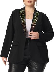 lot 89171 image: Agnes Orinda Womens 2023 Plus Size Shiny Sequin Blazer Jacket Button Lapel Party Casual Blazers 4X Black