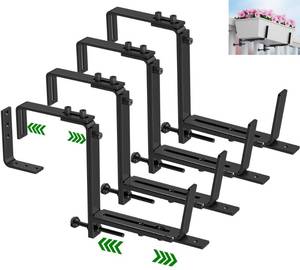 lot 89179 image: HFHOME 4PCS Adjustable Planter Window Box Planters Hanging Flower Box Holders Brackets, Heavy Duty Wall Mount Holder for Windowsills, Garden, Fences, and Balcony - Black