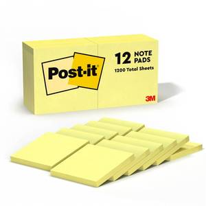 lot 89183 image: Post-it Notes, 1 Sticky Note Pads, 3 in. x 3 in., School Supplies and Office Products, Easy to Reposition Memo Pads Set, Great for Books and Paper, Canary Yellow