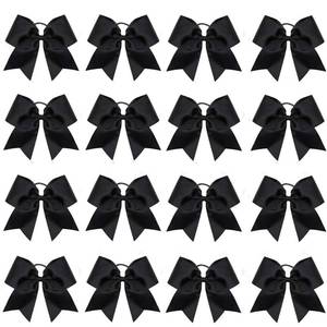 lot 89184 image: 16PCS 8 Large Cheer Hair Bows Ponytail Holder Elastic Band Handmade for Cheerleading Teen Girls College Sports (Black, 16 Count (Pack of 1))
