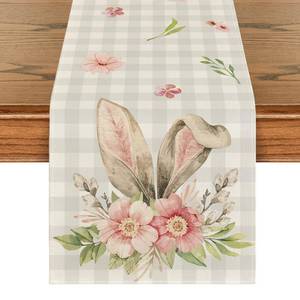 lot 89188 image: Artoid Mode Buffalo Plaid Bunny Rabbit Ears Flower Easter Table Runner, Spring Summer Seasonal Holiday Kitchen Dining Table Decoration for Indoor Outdoor Home Party Decor 13 x 72 Inch