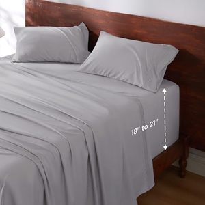 lot 89192 image: Bedsure Deep Pocket Queen Sheets Set - Fits Mattresses Up to 21 Thick, 4 Piece Air Mattress Sheets with Deep Pocket, Moisture Wicking Soft Cooling Bedding Sheets & Pillowcases, Light Grey