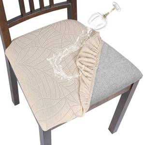 lot 89195 image: SearchI Waterproof Seat Covers for Dining Room Chairs Stretch Jacquard Chair Seat Covers Set of 4, Removable Washable Kitchen Chair Seat Protector Cushion Slipcovers for Office (Beige Leaf)