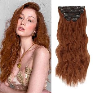 lot 89209 image: WECAN Clip in Hair Extension 20 Inch Auburn Long Wavy Curly 6PCS Hairpieces for Women Natural Thick Synthetic Fiber Double Weft Hair Full Head