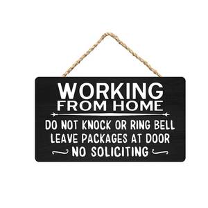 lot 89218 image: Working from Home Sign Do Not Knock or Ring Bell Leave Packages at Door No Soliciting Wood Sign for Front Door Home Based Business Sign 15x30cm6x12 inch