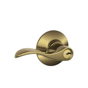 lot 89220 image: SCHLAGE F51A ACC 609 Accent Keyed Lever, 2.3 x 2.8 x 2.8 inches, Antique Brass