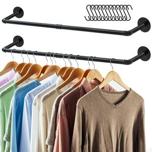 lot 89221 image: ERYTLLY Industrial Pipe Clothes Rack 36.2�, 2 Set Multi-purpose Wall Mounted Iron Garment Rod,Heavy Duty Detachable Hanging Clothes Rack for Closet Rod (Black,2 Base)