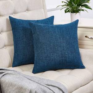 lot 89224 image: Anickal Set of 2 Dark Blue Pillow Covers Rustic Linen Decorative Square Throw Pillow Covers 18x18 Inch for Sofa Couch Decoration