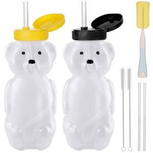 lot 89229 image: 2 Pack Honey Bear Straw Cups with 4 Flexible Straws & Cleaning Tools(2 Straw Brushes &1 Bottle Brush), 8-Ounce Therapy Sippy Bottles for Speech and Feeding Training, Leak-Proof & Food-Grade & BPA Free