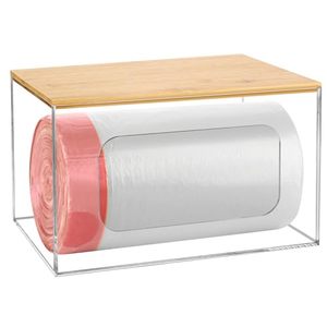 lot 89230 image: BSSOYAMM Extra Large Trash Bag Dispenser Roll Holder, Acrylic Trash Bag Holder with Lid, Adhesive Plastic Bag Organizer Wall Mount for Kitchen Cabinet