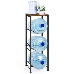 lot 89234 image: Water Bottle Holder 5 Gallon Water Cooler Jug Rack 3-Tiers Water Bottle Organizer with Storage Shelves for Kitchen Living Room Office, Rustic Brown