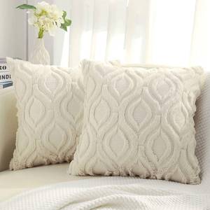 lot 89236 image: decorUhome Decorative Throw Pillow Covers 18x18, Soft Plush Faux Wool Couch Pillow Covers for Home, Set of 2, Beige