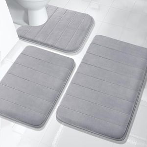 lot 89248 image: Yimobra Memory Foam Bath Mat Set, Bathroom Rugs for 3 Pieces, Toilet Mats, Soft Comfortable, Water Absorption, Non-Slip, Thick, Machine Washable, Easier to Dry for Floor Mats, Gray