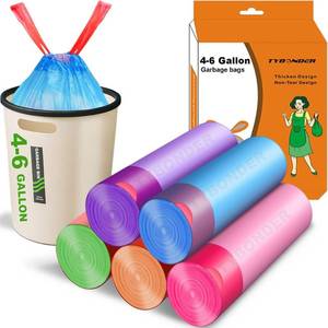 lot 89250 image: Small Trash Bags 4-6 Gallon,Extra Thick & Strong 4 Gallon Trash Bags Drawstring 5 Gallon Trash Bags Small Garbage Bags Unscented Waste Basket Liners Bags for Kitchen,Bathroom,Office(80 Counts)