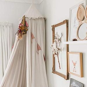 lot 89260 image: IBIZA VIBE MAMERIA Kids Bed Canopy with Frills Cotton Hanging Tent Curtain Net for Reading Nook Hideaway Bedding Play Room Decor (Beige)