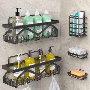 lot 89261 image: Coraje Shower Caddy, Shower Shelves 5-Pack, Adhesive Shower Organizer No Drilling, Large Capacity, Rustproof Bathroom Shower Organizer, Shower Shelf for Inside Shower (Black)