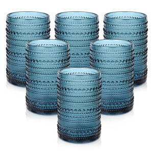 lot 89265 image: ZMOWIPDL Vintage Glassware Drinking Glasses Set of 6,15 oz Hobnail Glass Cups,Embossed Blue Water Tumbler,for Beer,Cocktail,Whiskey,Juice and Various Mixed Drinks- 1 Cleaning Brush