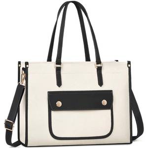 lot 89274 image: Laptop Bag for Women 15.6 Inch Canvas Tote Bag Water Resistant Large Capacity Work Bags Lightweight Office Briefcase Business Computer Bag Stylish Shoulder Bag Handbag, Brown