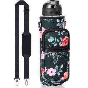 lot 89284 image: Fimibuke 32 oz Water Bottle with Sleeve - BPA Free Leakproof Sport Large 1L Plastic Motivational Water Bottle with Straw Strap Insulated Neoprene Holder Carrier Bag for Women Men (A9.Retro Rose)