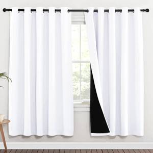 lot 89285 image: NICETOWN 100% Blackout Window Curtain Panels, Full Light Blocking Drapes with Black Liner for Nursery, 72-inch Drop Thermal Insulated Draperies (White, 2 Pieces, 70-inch Wide Per Panel)