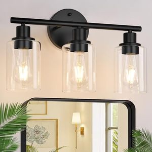 lot 89288 image: Zarbitta 3-Light Bathroom Light Fixtures, Black Modern Vanity Lights with Clear Glass Shade, Bathroom Wall Lamp for Mirror Kitchen Living Room Hallway Cabinet Porch