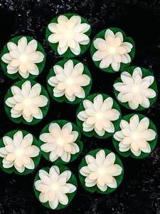 lot 89289 image: 12 Pcs Floating Pool Lights Lotus Floating Lanterns LED Lifelike Floating Lamp Battery Operated Lily Pad Flower Candle Fun Pool Accessories for Pond Decor, Yellow Light (White, 5.91 Inch)