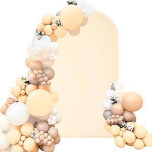 lot 89291 image: Spandex Fitted Wedding Arch Cover 6.6FT Beige Arch Backdrop Cover, Round Top Chiara Backdrop Stand Covers for Wedding Birthday Party Baby Shower Banquet Arch Decoration (Beige, 6.6FT)