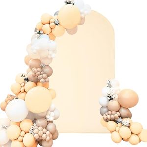 lot 89292 image: Spandex Fitted Wedding Arch Cover 5FT Beige Arch Backdrop Cover, Round Top Chiara Backdrop Stand Covers for Wedding Birthday Party Baby Shower Banquet Arch Decoration (Beige, 5FT)