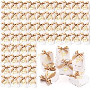 lot 89297 image: Qilery 100 Pcs Small Thank You Gift Bags Bulk, Party Favor Bag Treat Box with Bow Ribbon White Paper Gift Bags Birthday Wedding Party Favor for Valentines Day Wedding Baby Shower Bridal Business