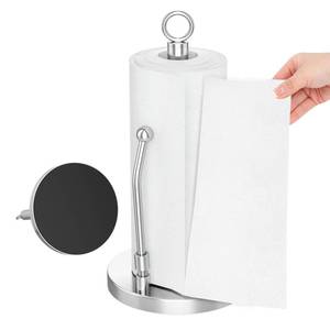 lot 89305 image: Paper Towel Holder Stainless Steel - One Hand Tear Paper Towel Dispenser Standing Weighted Base Non Slip, Spring Arm, Stainless Steel Paper Towel fits in Kitchen Bathroom Countertop (Silver)
