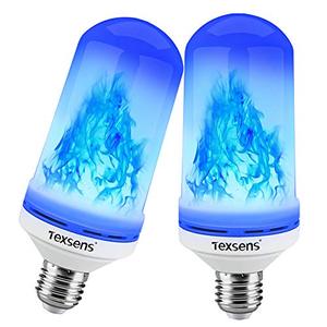 lot 89317 image: Texsens LED Blue Flame Effect Light Bulbs - 4 Modes Flickering Fire Flame with Upside-down Effect, Simulated Decorative Lights Vintage Flaming Lamp for HalloweenChristmas DecorationPartyBar- 2 Pack